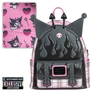 Loungefly Sanrio Exclusive Kuromi Flames and Plaid Mini-Backpack